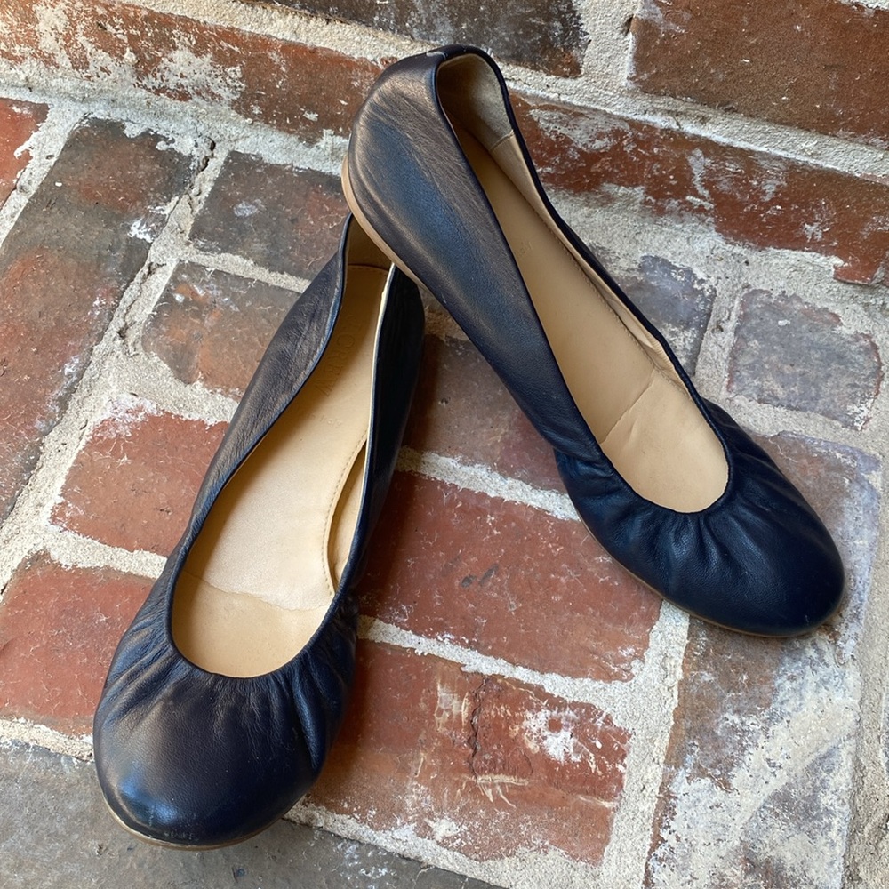 J.Crew Navy Cece Ballet Flat in Genuine Italian Leather Size 8.5